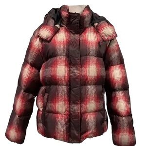 Polo Ralph Lauren Women's Carly Red Plaid Down Puffer‎ winter coat Jacket size M